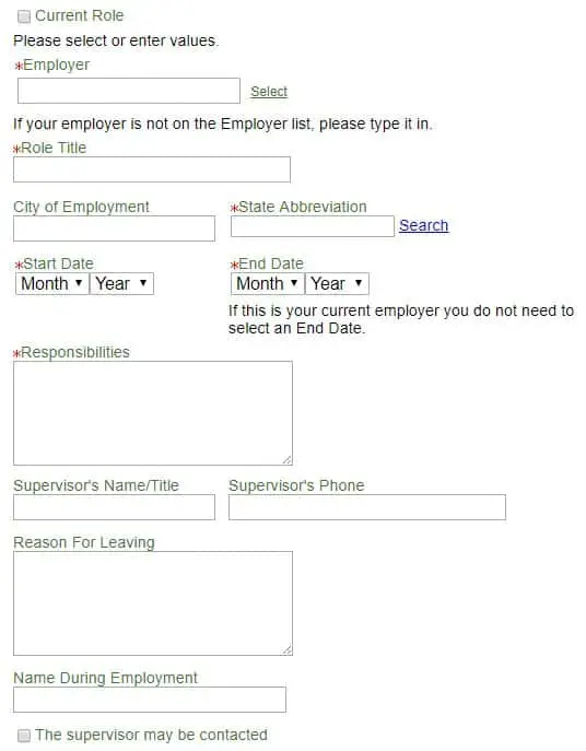 Example of an online job application