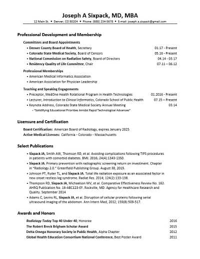 Sample resume page 1